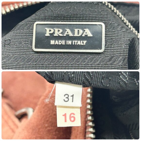 PRADA Vintage Logo Shoulder Bag Tote Red Brown Silver Handbag Suede Zip [105155] - Picture 13 of 13